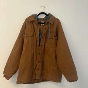 Dickies Men's Sz 2XL Quilted Jacket with Hood Military Jacket Cotton Tan Brown